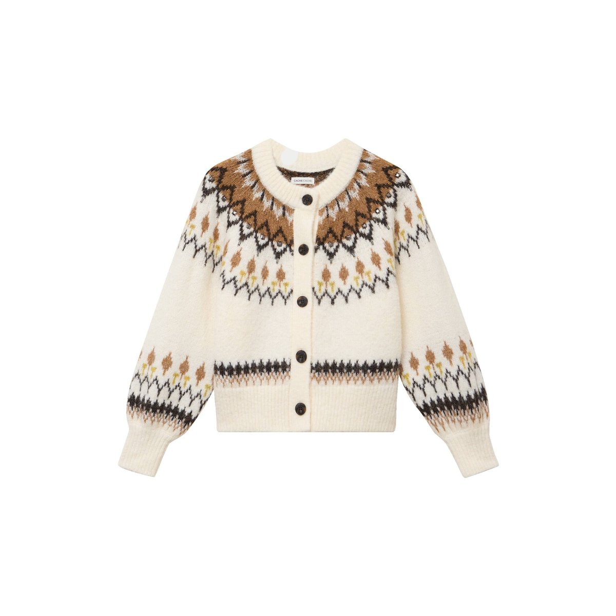 Gilet col rond manches longues ivoire, CACHE CACHE