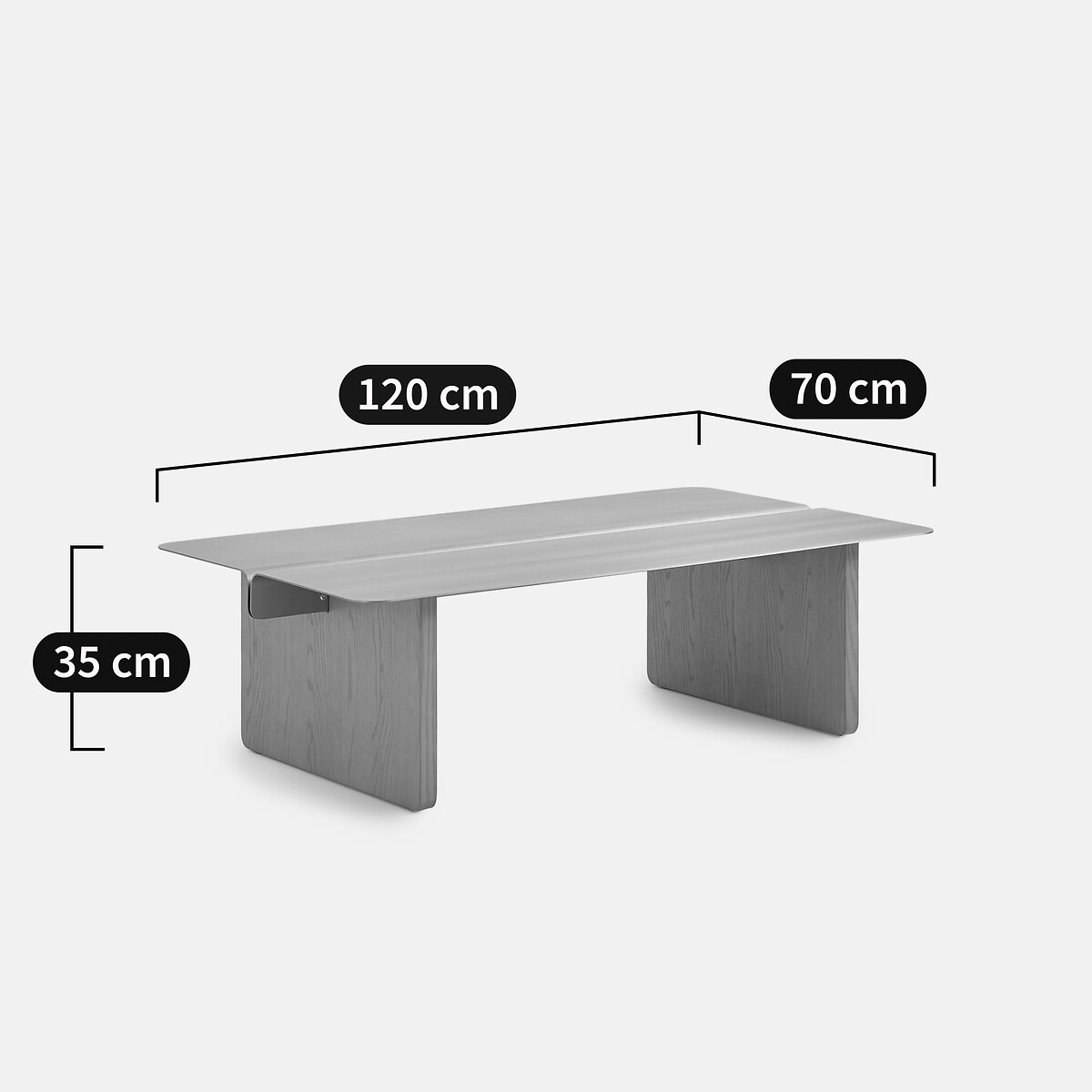 Mesa de centro rectangular, de acero cepillado y chapa de roble, FOLT roble/metal cepillado, LA REDOUTE INTERIEURS