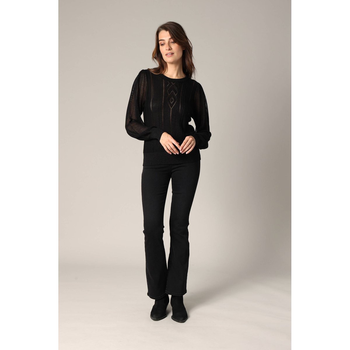 Pull ajouré avec détails transparents NESSIA noir, DEELUXE