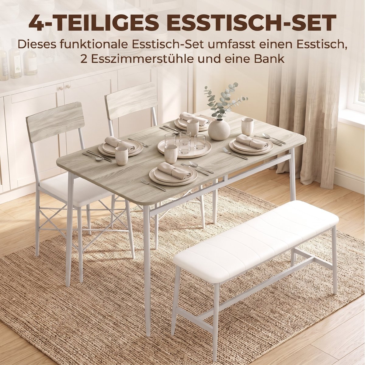 Ensemble de table à manger MDF Chêne chêne naturel et blanc, HOMCOM