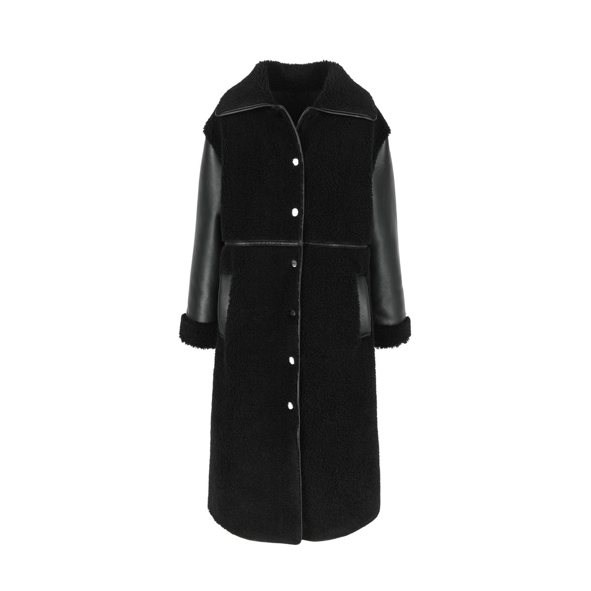 Manteau long en sherpa noir, LOLALIZA