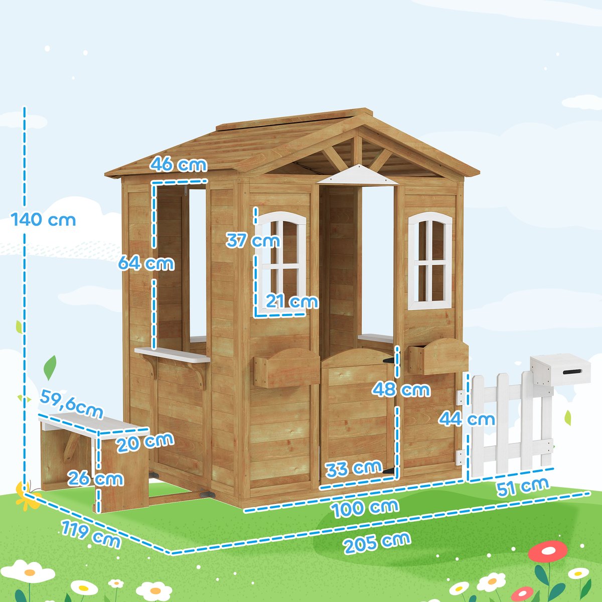 Maisonnette pour enfants Bois de sapin beige, OUTSUNNY