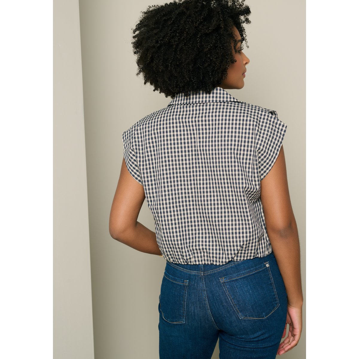 Chemise sans manches effet boule bleu marine, LOLALIZA