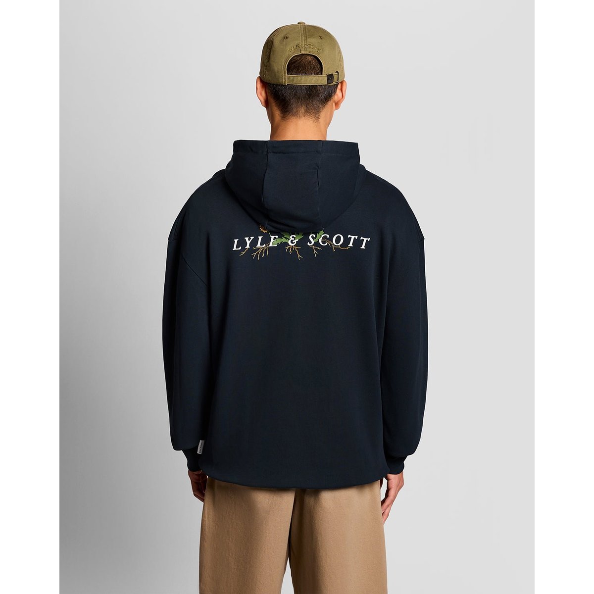 Sweat à capuche botanique graphique en coton bleu foncé marine, LYLE & SCOTT