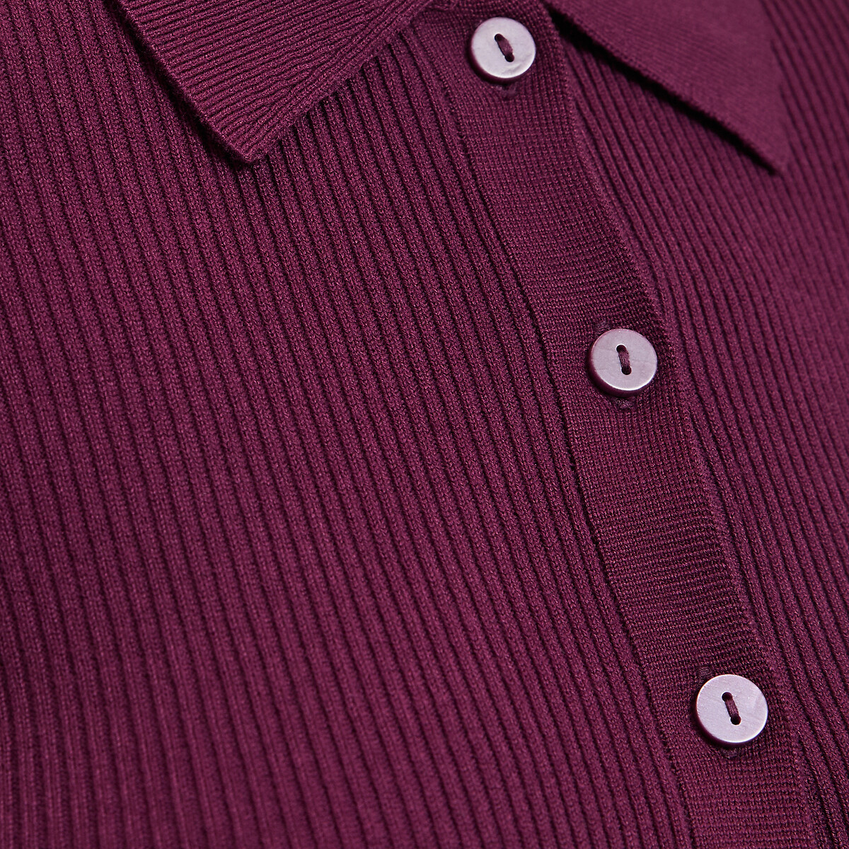 Polo Collar Cardigan in Fine Knit with Button Fastening purple/plum, LA REDOUTE COLLECTIONS