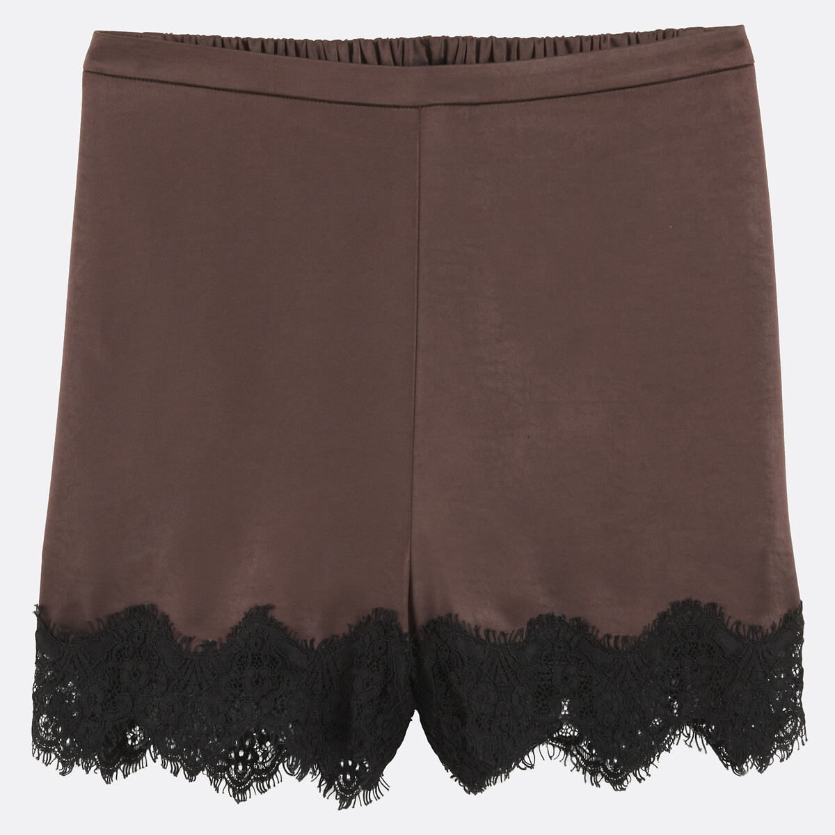 Pantalones cortos de satén con encaje marrón, LA REDOUTE COLLECTIONS