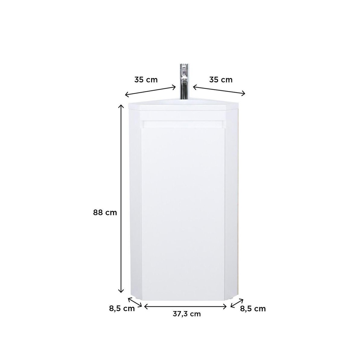 Ensemble lave-mains d'angle sur pieds avec robinet et armoire SORRENTO blanc satiné, MOB IN