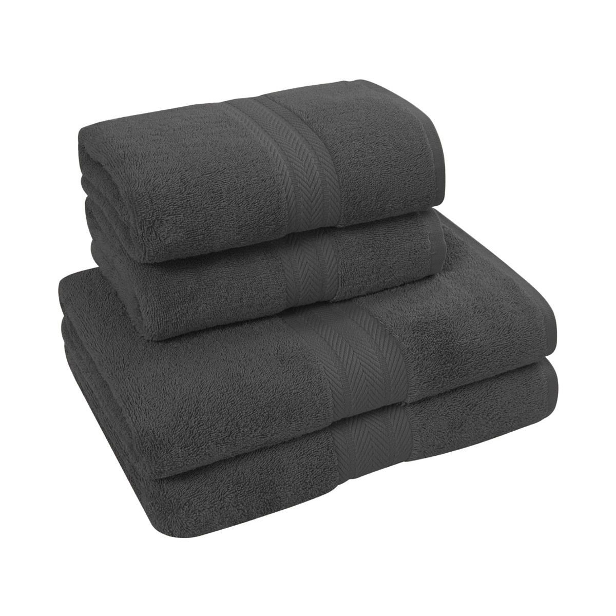 Ensemble de bain 4 pièces (2 draps de bain + 2 serviettes de toilette) LUXURY anthracite, SENSEI MAISON
