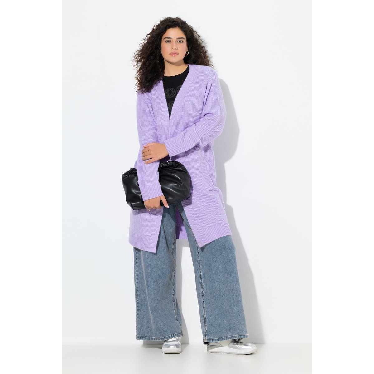 Cardigan long en maille côtelée lavande, ULLA POPKEN