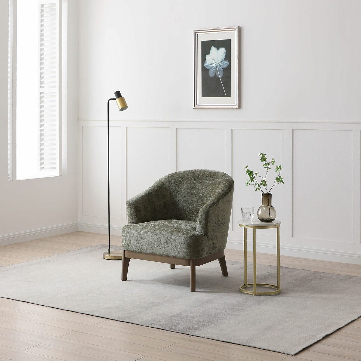 Eliana Chenille Tub Chair olive, SO'HOME