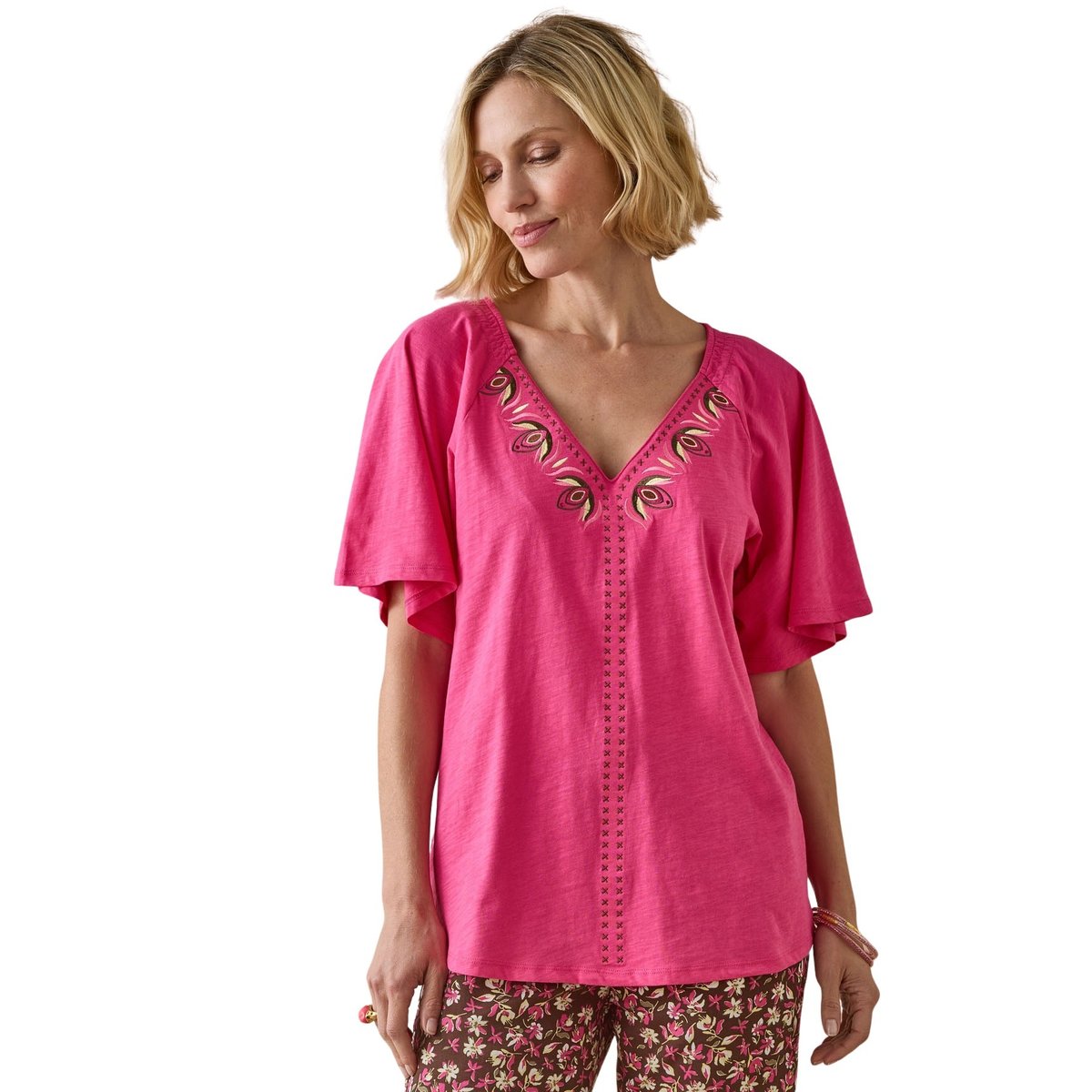 Tee-shirt V manches papillon ecru, DAXON