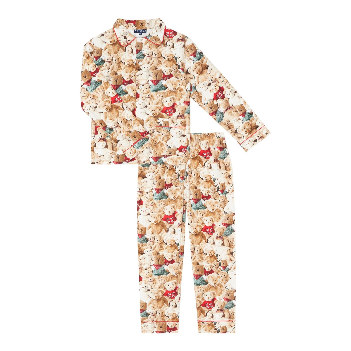 Pyjama boutonné enfant en coton imprimé Petit Teddy brun, ARTHUR