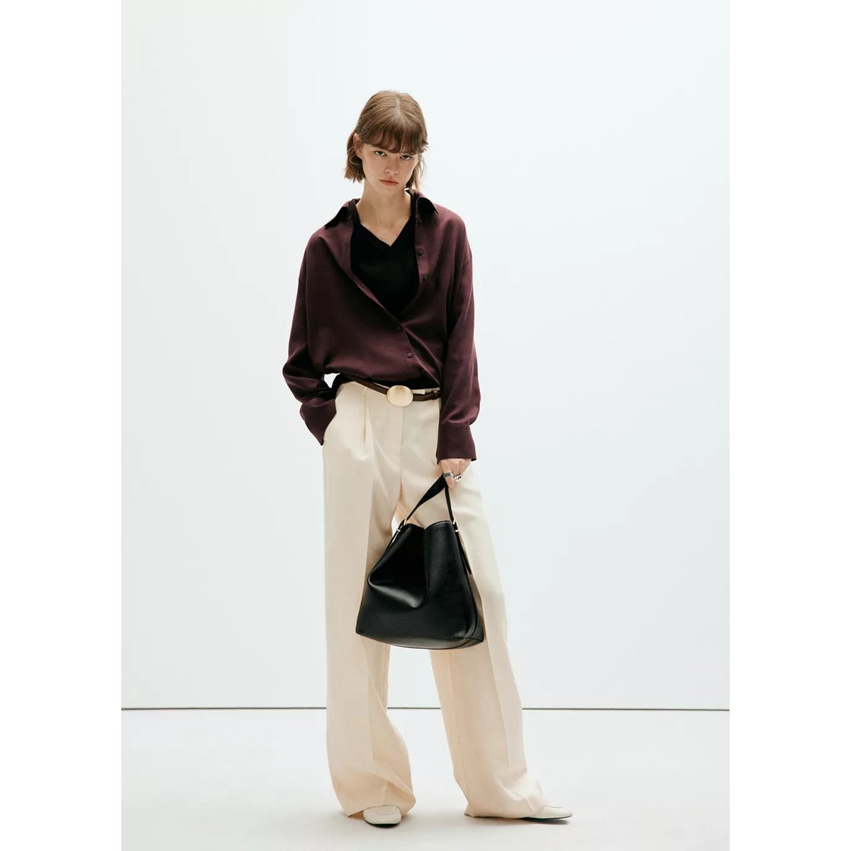 Chemise droite en lyocell marron, MANGO