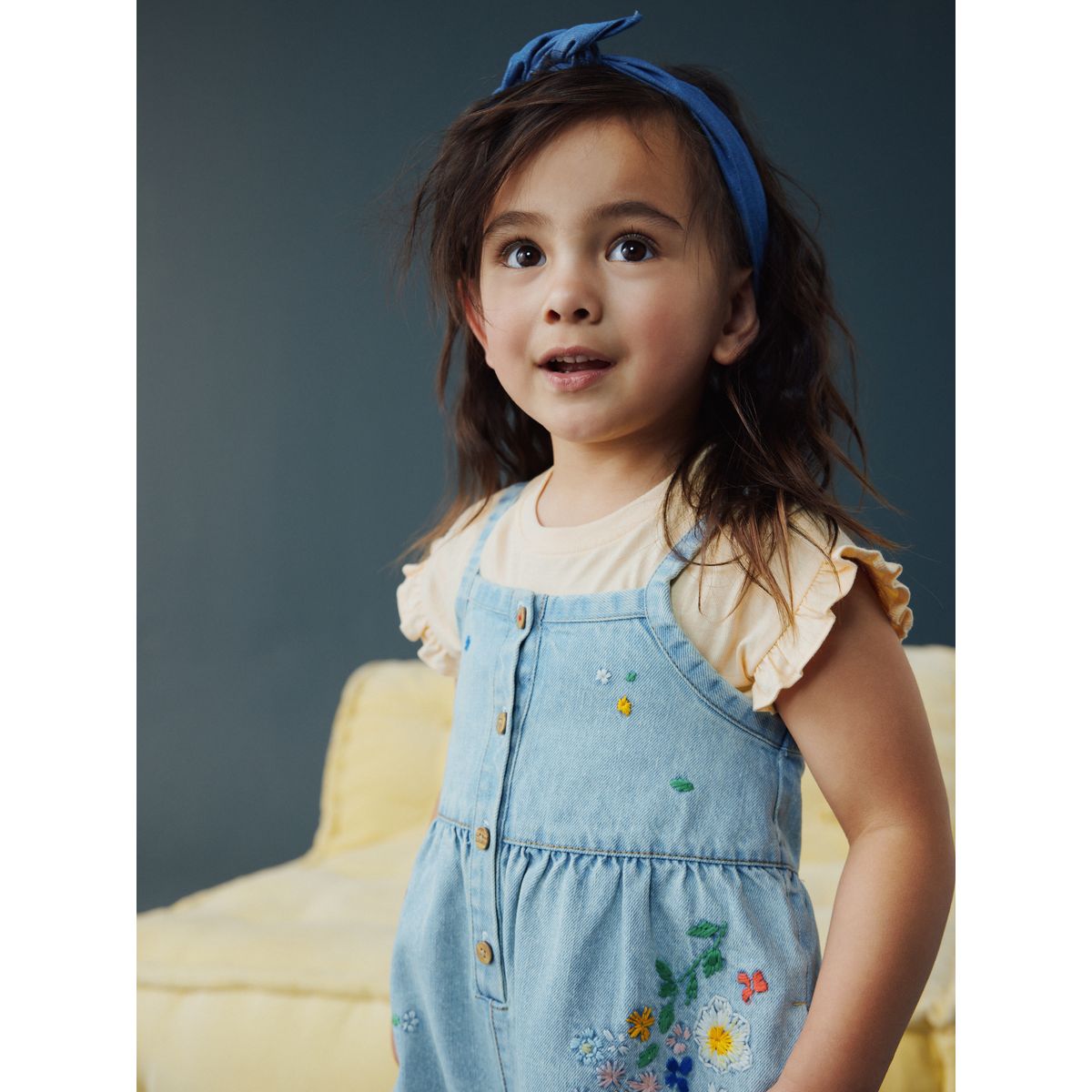 T-shirt et combi-short en jean à fleurs bleu moyen, NEXT