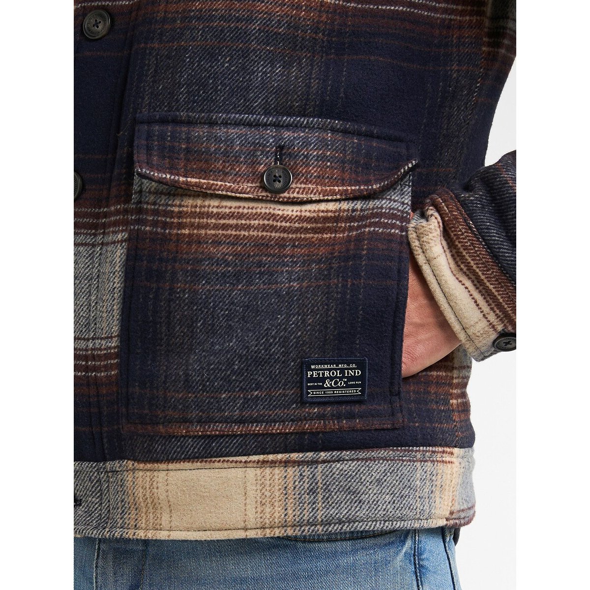 Veste ample longue à carreaux carreaux marine, PETROL INDUSTRIES