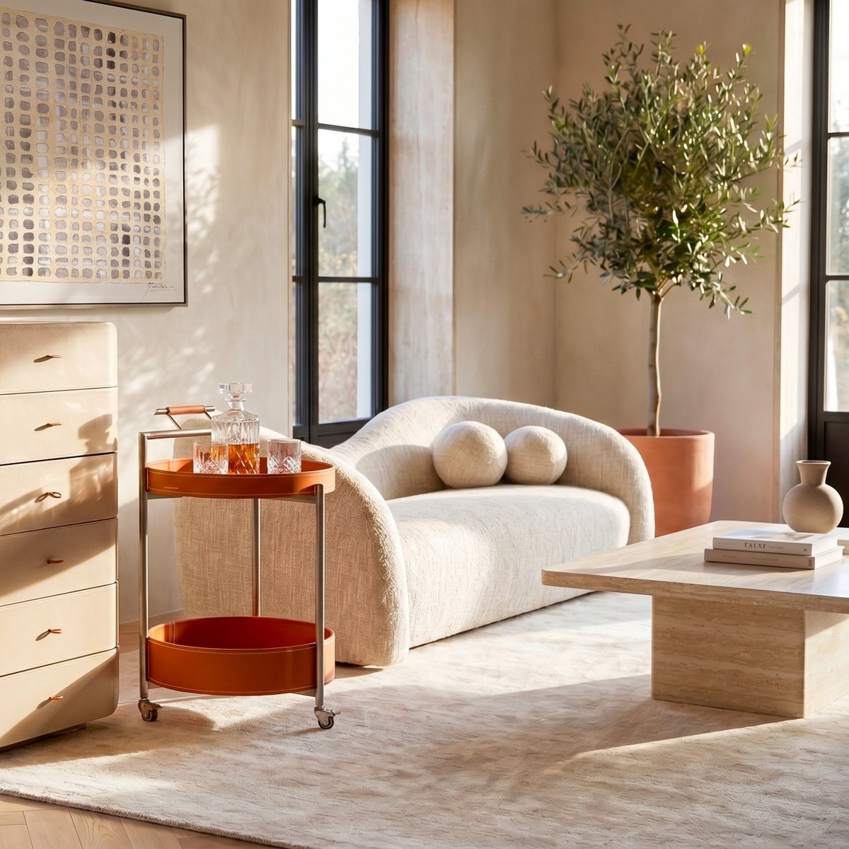 Table basse carrée imitation pierre, TRAVERTINO beige, KARE DESIGN