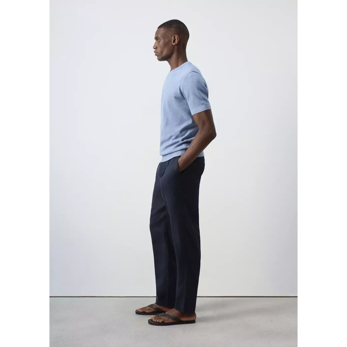 Pantalon 100 % lin relaxed fit à cordon bleu nuit, MANGO MAN