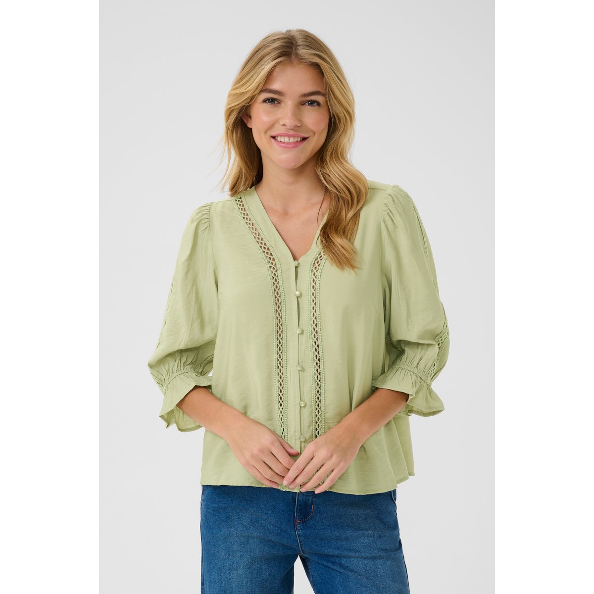 Long sleeved shirt vert tea, CREAM