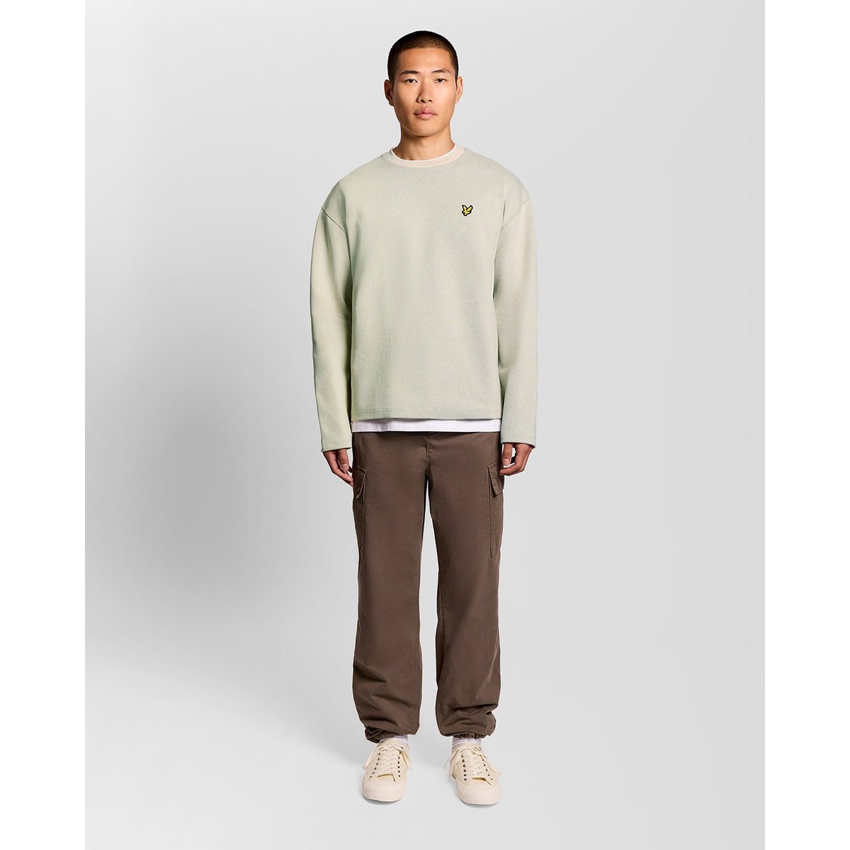 Sweat-shirt col rond jacquard en relief blanc mastic, LYLE & SCOTT