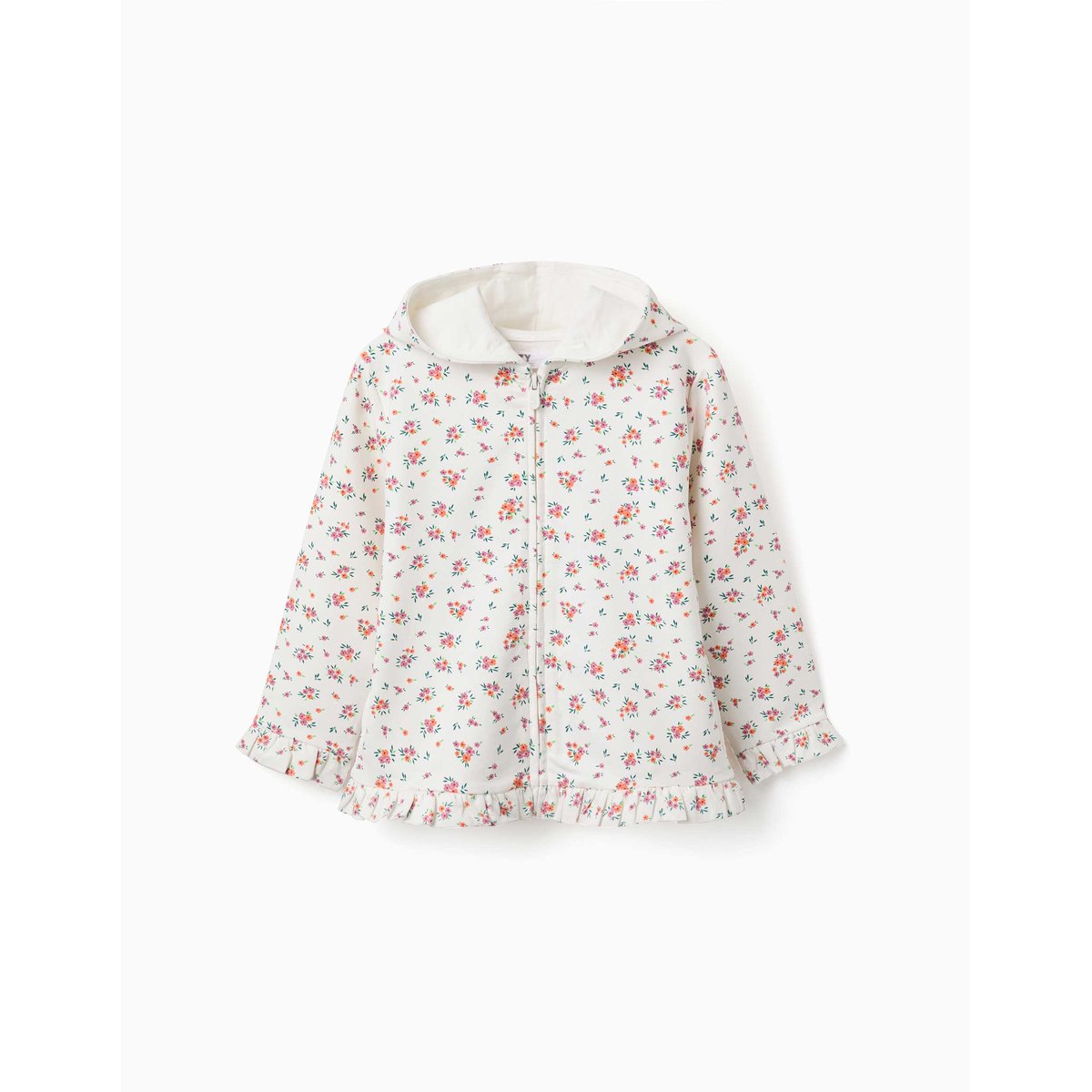 Sweat zippé en molleton à capuche avec motif floral beige clair, ZIPPY