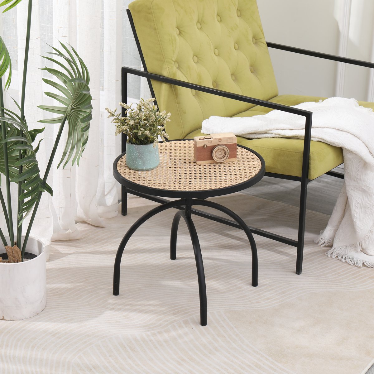 Table d'appoint, métal et rotin, YOKI marron, NORDLYS