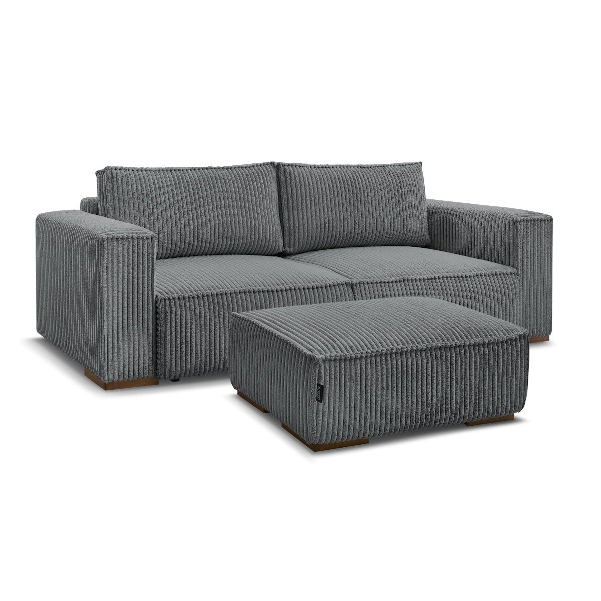 Canapé droit convertible 4 places en gros côtelé doux avec pouf, CHELSEA gris foncé, BOBOCHIC
