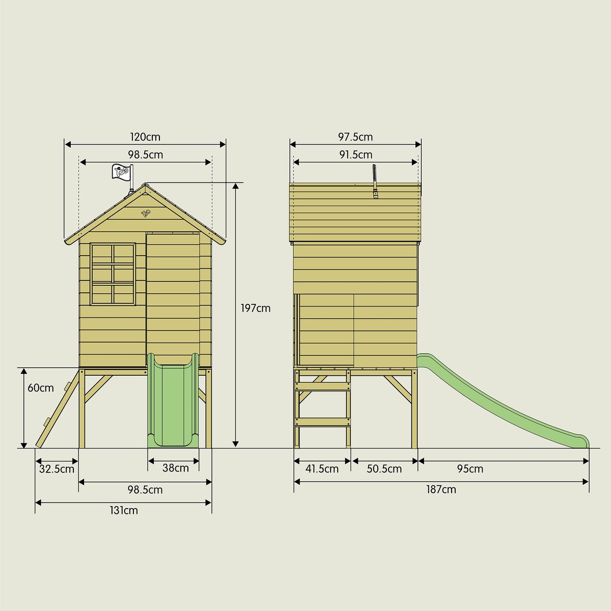 Maisonnette sur pilotis avec toboggan SUNNYSIDE marron - vert, TP TOYS
