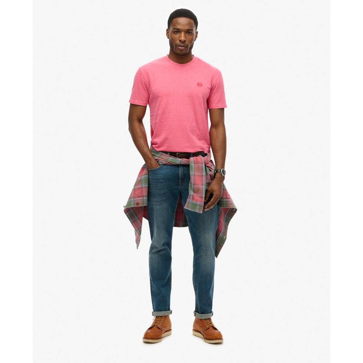 T-shirt Vintage texturé en coton bio rose désert, SUPERDRY