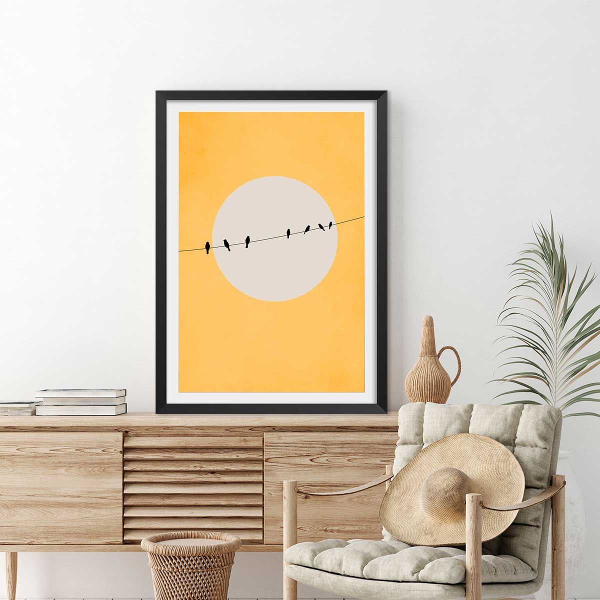 Affiche abstrait ""depart electrique"" affiche + cadre en bois - noir, HEXOA