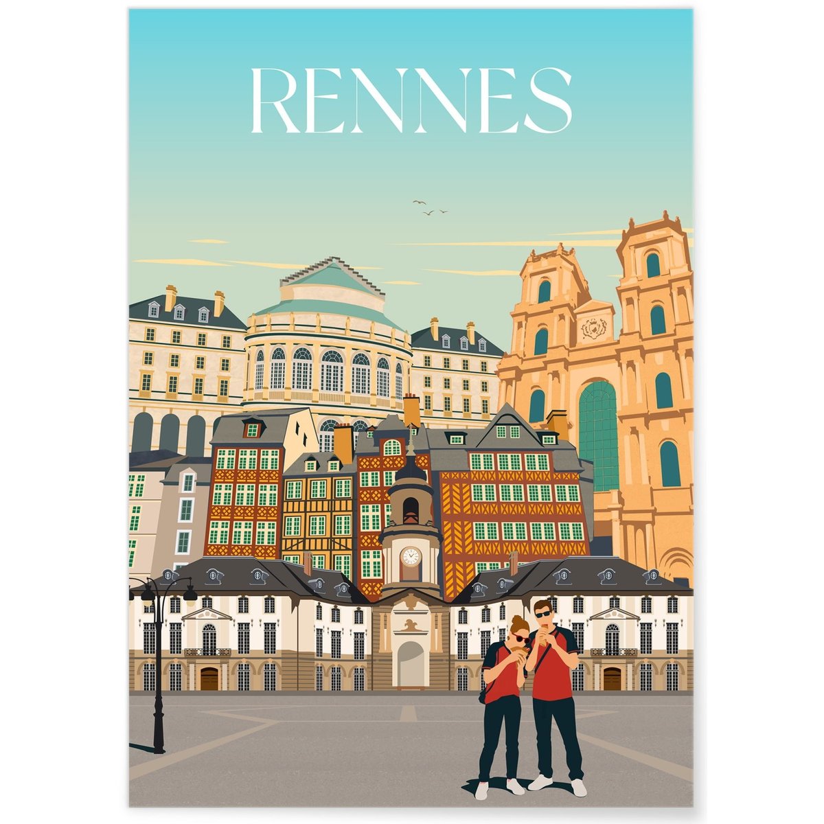 Affiche ville Rennes 5 Mix blanc, L'AFFICHERIE