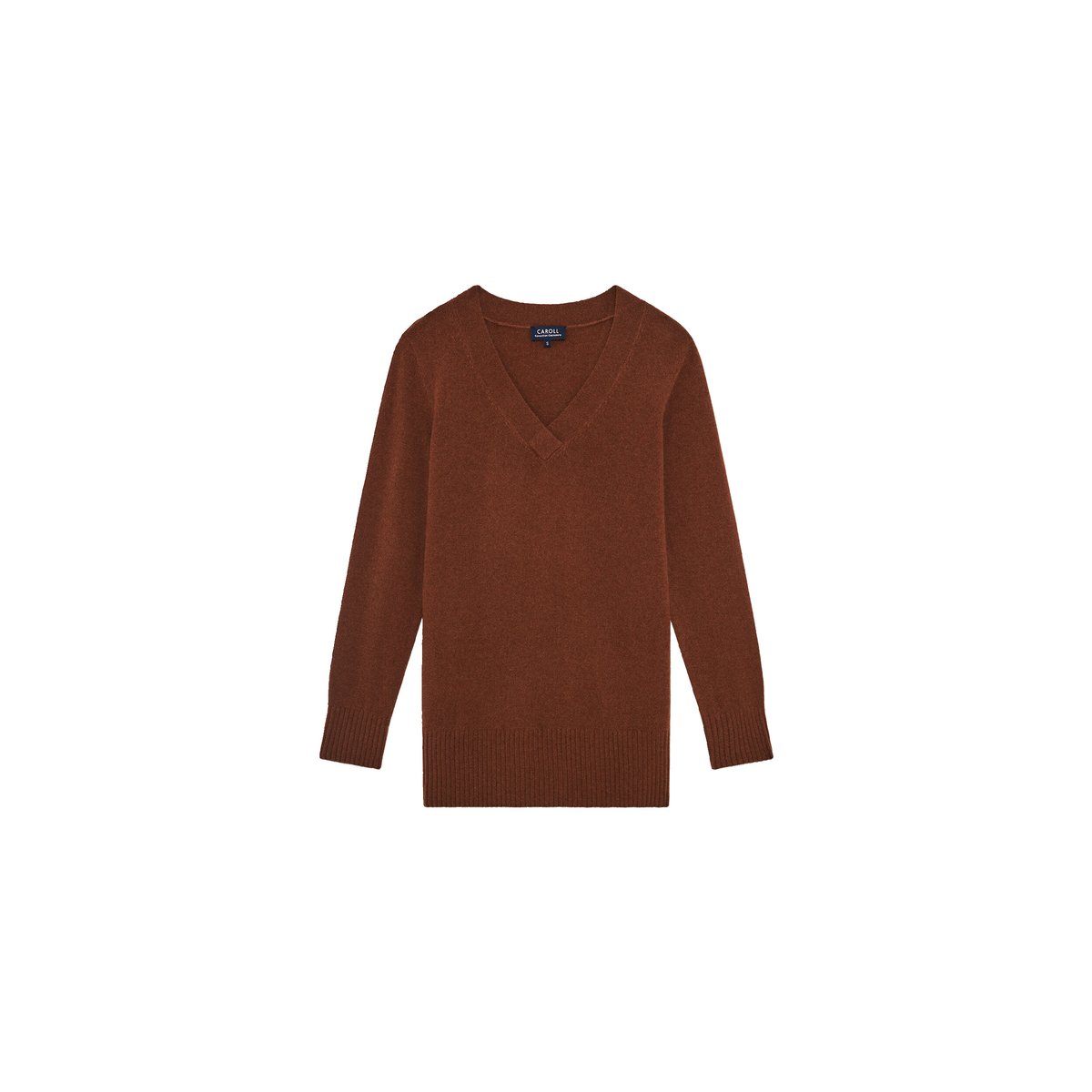 Pull droit cachemire MFRANK marron cognac, CAROLL