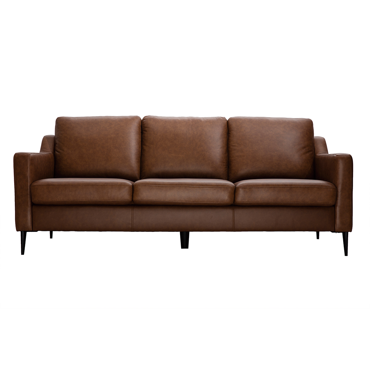 Canapé vintage 3 places cuir marron et bois noir OXMO marron, MILIBOO