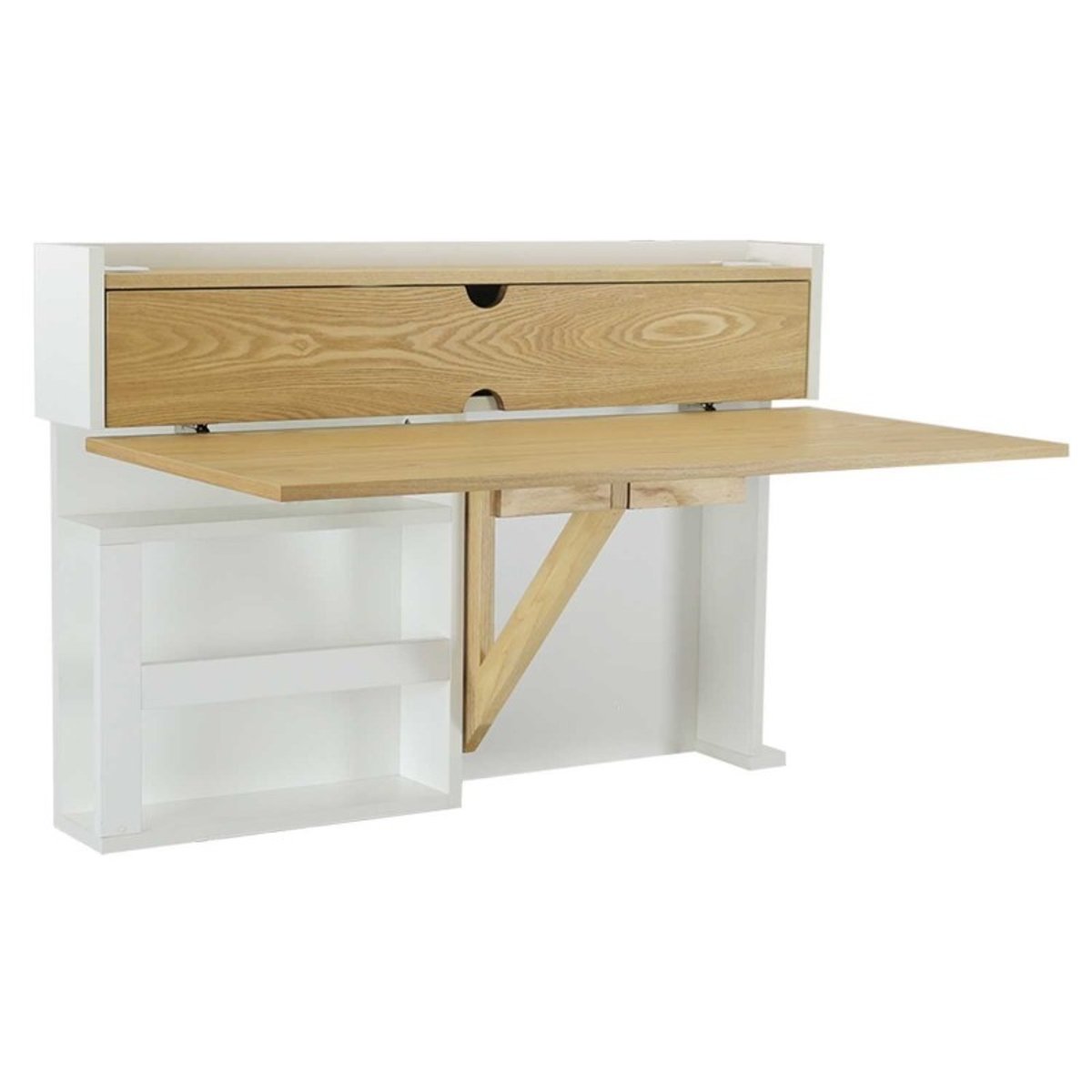 Bureau mural suspendu et rabattable frêne U-LINE blanc, MOB IN