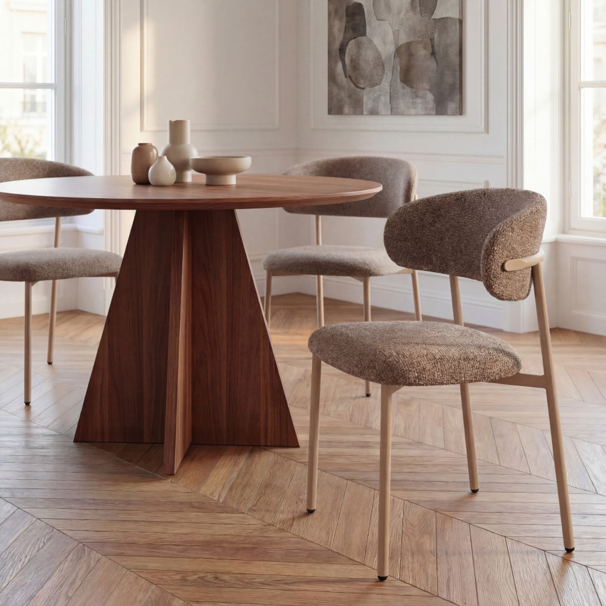 Lot de 2 chaises en tissu pieds beiges- ARIA marron chiné, DRAWER