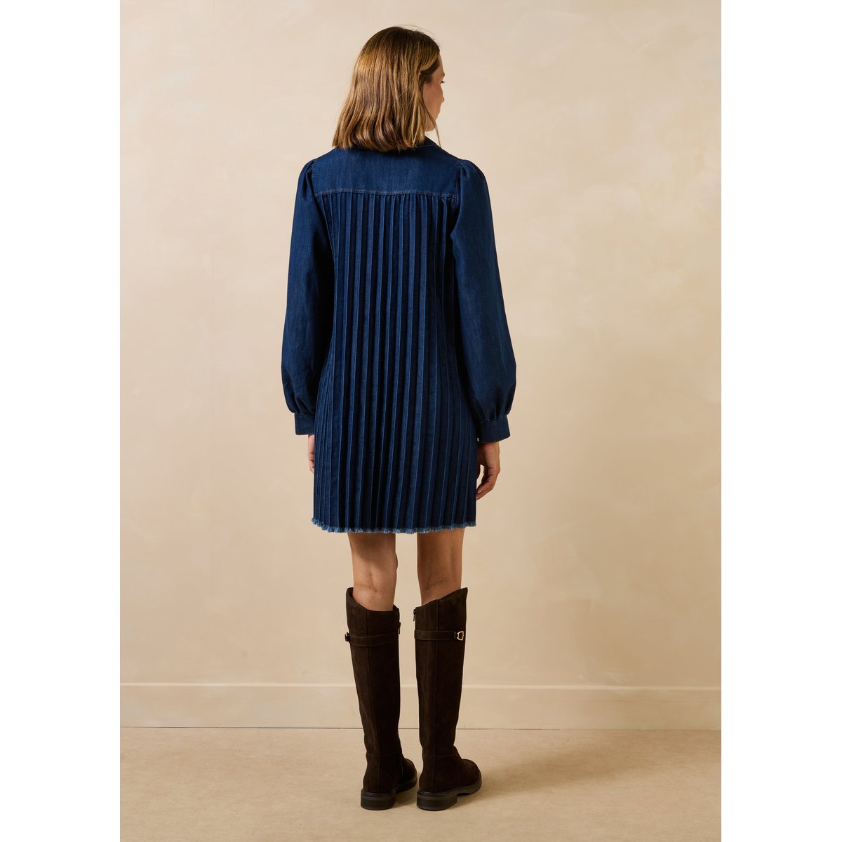 Robe courte en jean manches longues brut, LA FEE MARABOUTEE