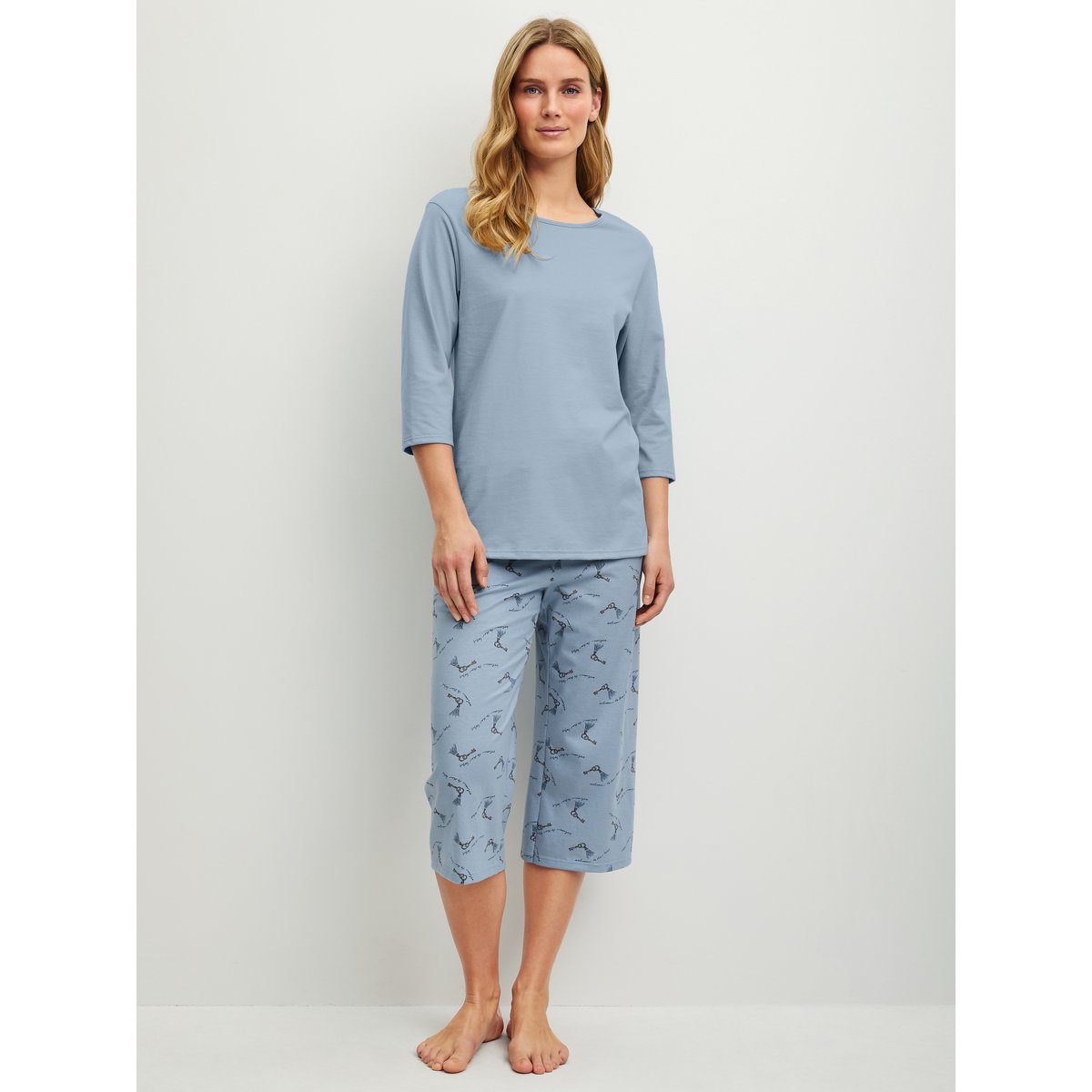 manches 3/4 Coton HOTEL NIGHTS dusty grey, CALIDA