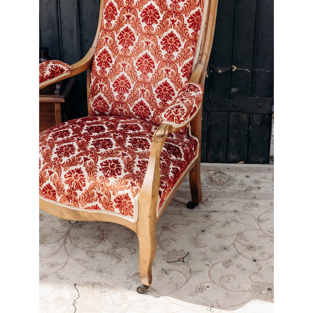 Fauteuil bordeaux au style Louis XV Ernest N°1061 - Bon état rouge, DEBONGOUT