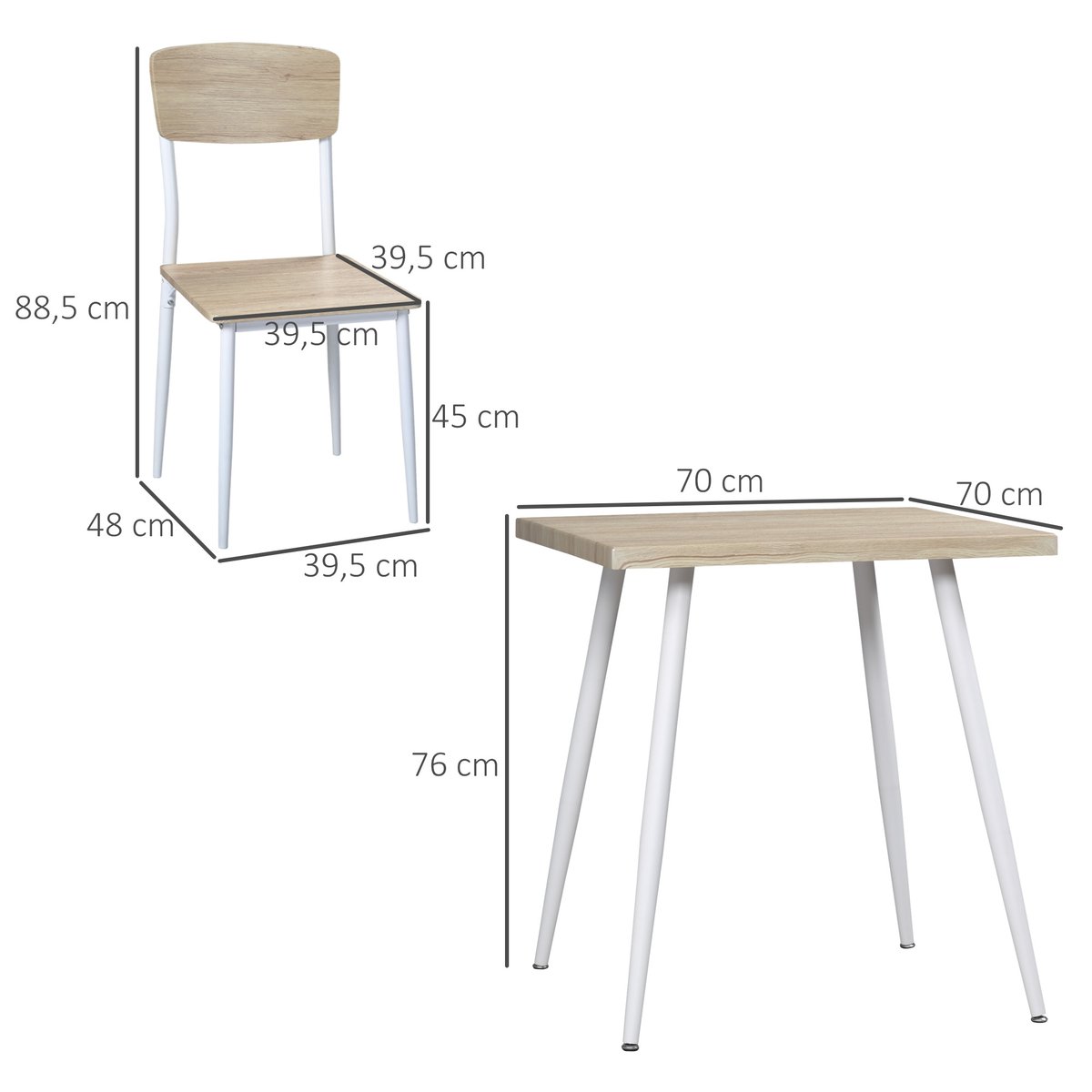 Ensemble de table à manger MDF Bois naturel bois naturel et blanc, HOMCOM