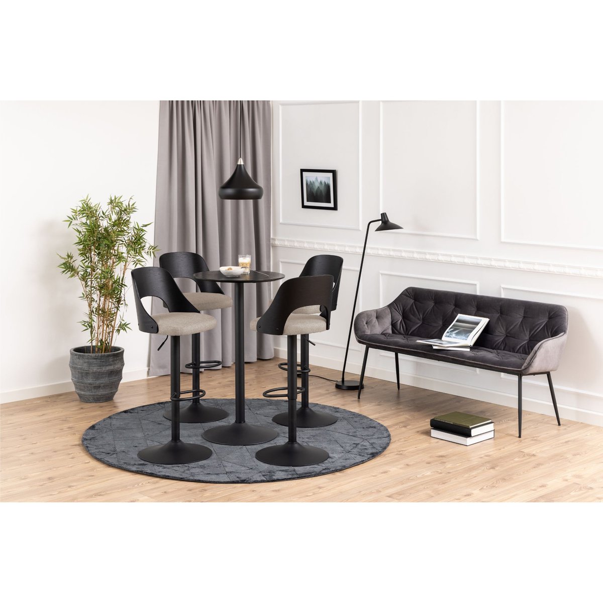 Tabourets de bar piétement métal noir assise tissu (lot de 2) - LUCKI beige, HELLIN, DEPUIS 1862