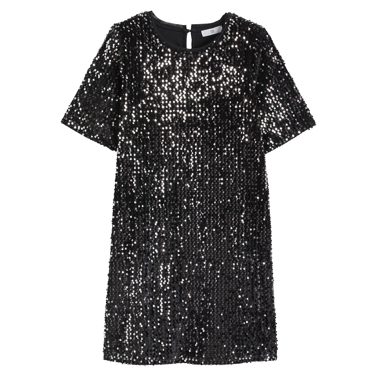Recycled Sequin Shift Dress with Short Sleeves black, LA REDOUTE COLLECTIONS
