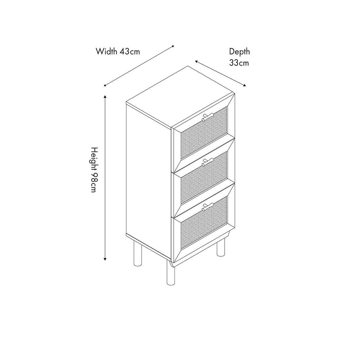 Hedrik Tall Rattan 3-Drawer Unit natural rattan, SO'HOME
