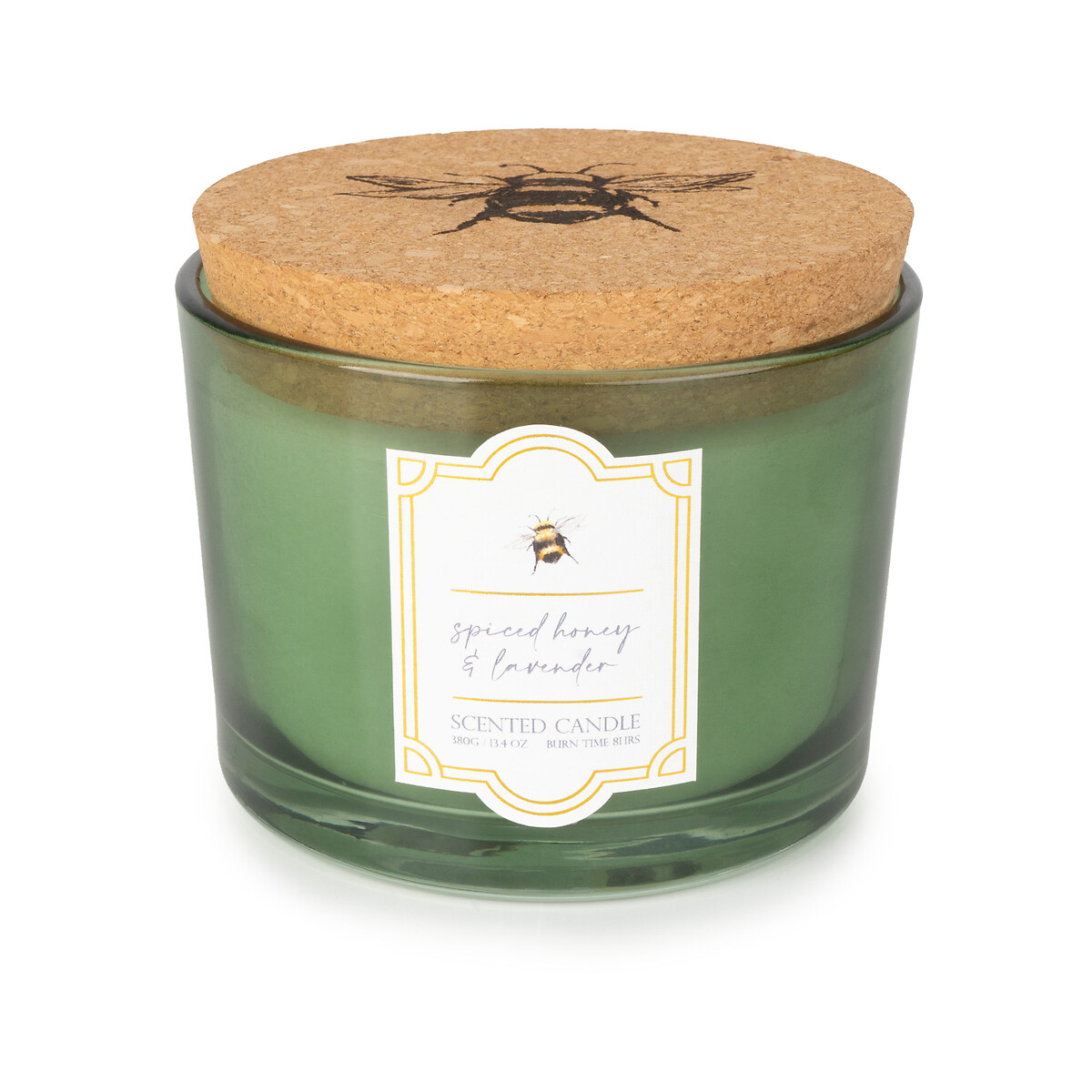 Two Wick Glass Candle with Cork Lid in Spiced Honey & Lavender green, SO'HOME