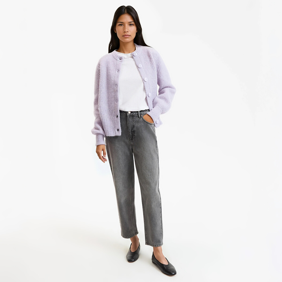 Cardigan alpaga mélangé, Signature AMBROISE violet parme, LA REDOUTE COLLECTIONS