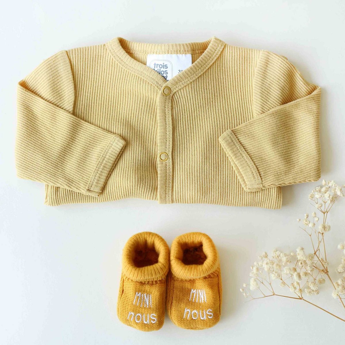 Pyjama coton bébé - maille côtelée #edbe00, TROIS KILOS SEPT