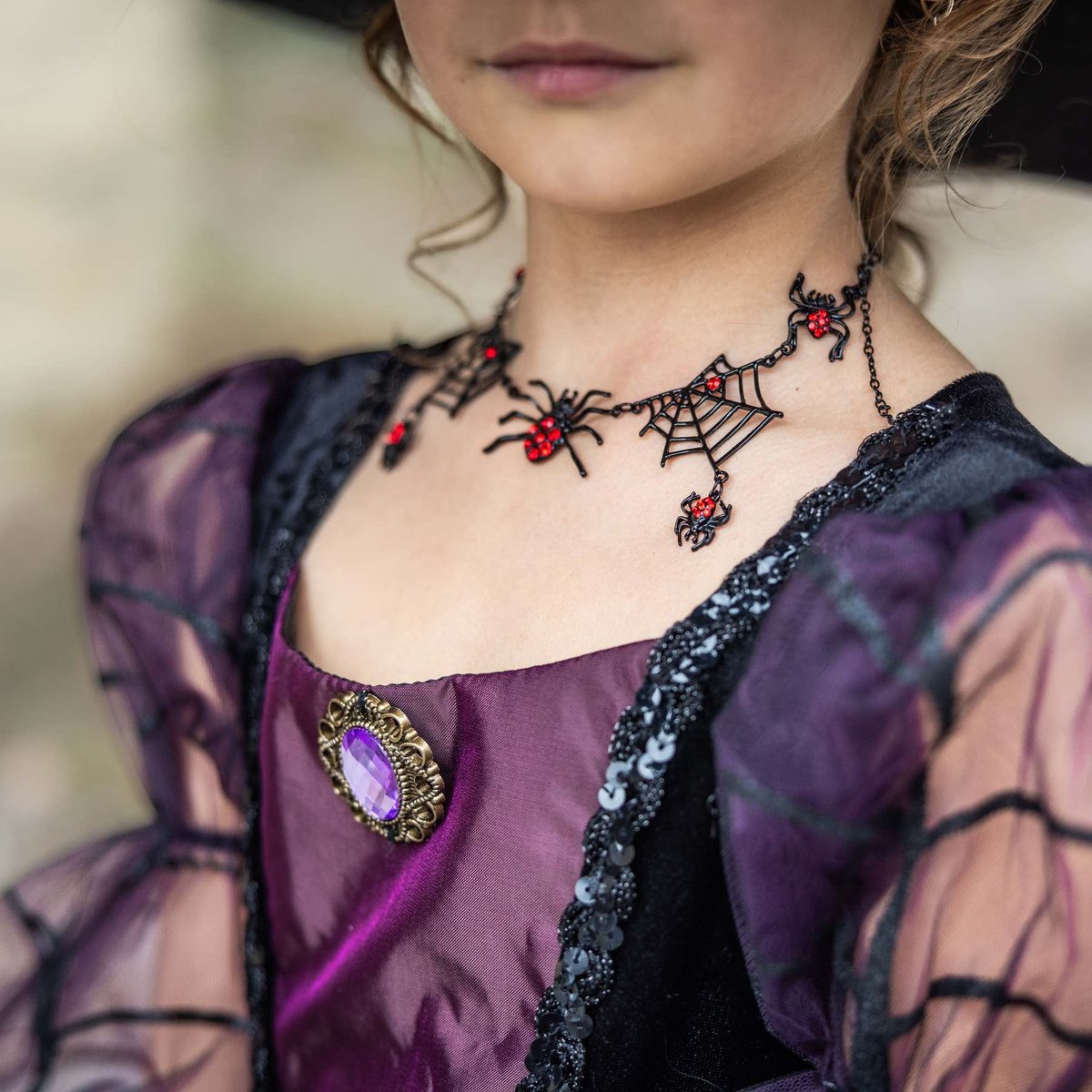 Collier enfant sorcière araignée Halloween noir, GREAT PRETENDERS