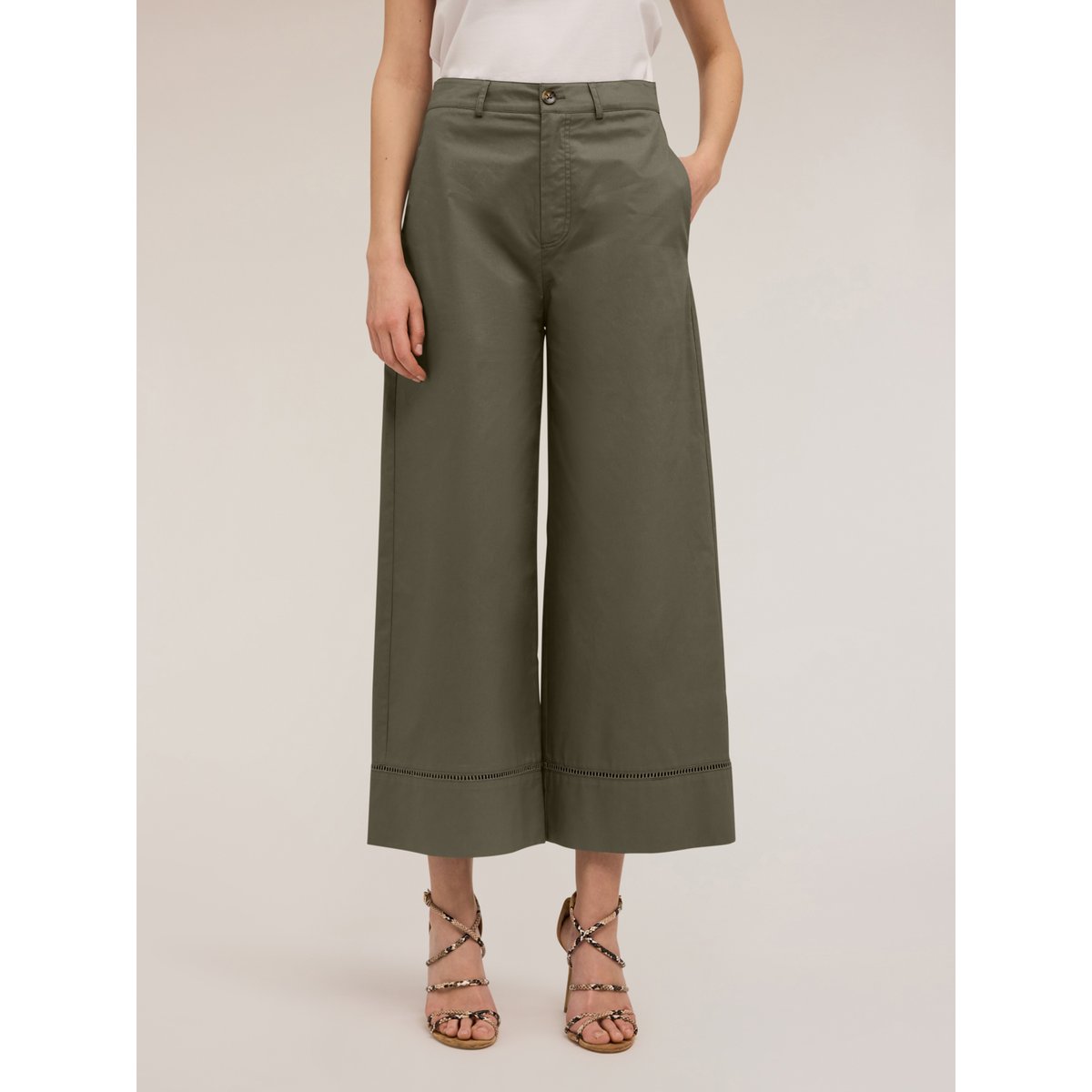 Pantalon large avec détail ajouré verde militare, MOTIVI