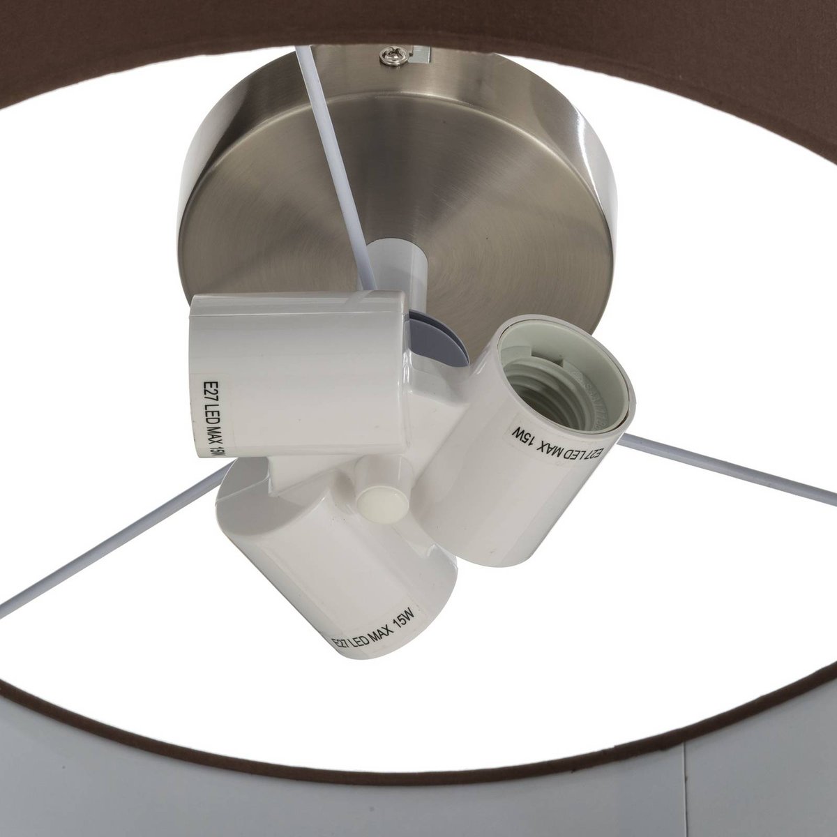 Plafonnier en textile moderne, Sebatin brun, blanc, nickel mat, LINDBY