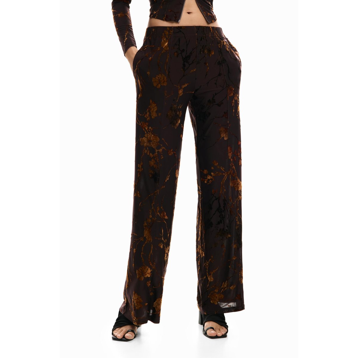 Pantalon long floqué marron, DESIGUAL