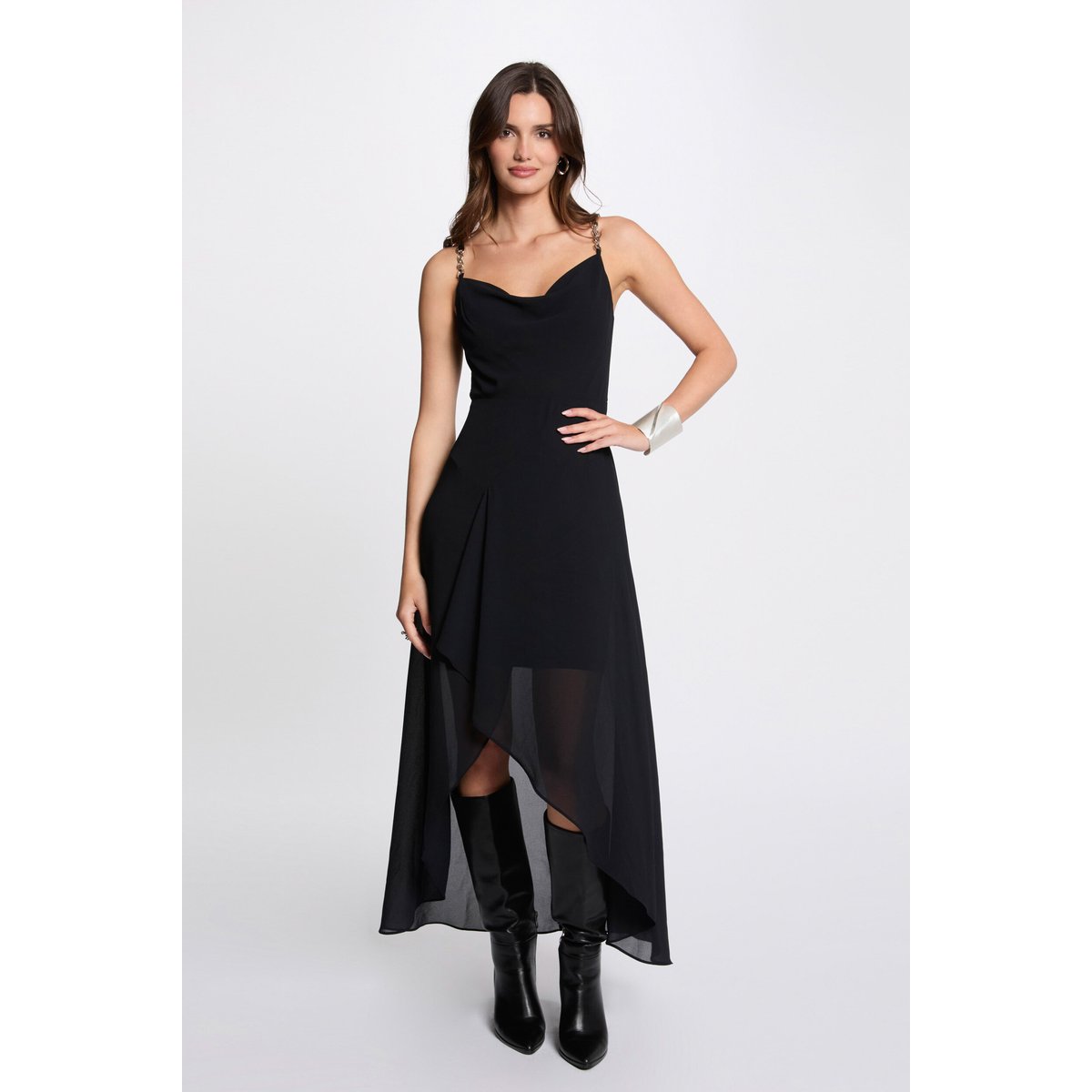 Robe midi ajustée bleu marine, MORGAN