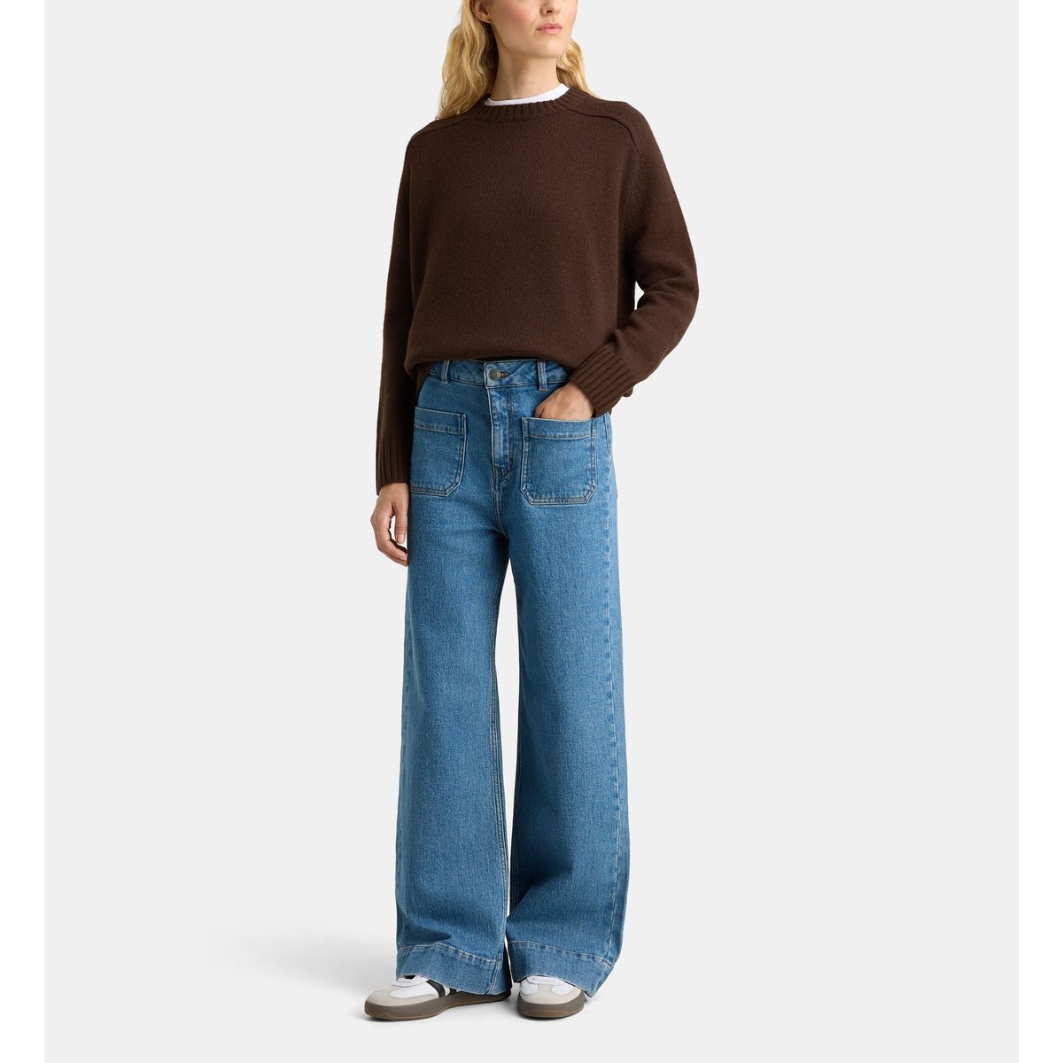 Pull droit turbigo laine marron chocolat, GALERIES LAFAYETTE